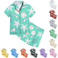 thumbnail image 1 of JAJAHO Kids Girls Pajama Sets Ocean Animal Printed Short Sleeve Satin Sleepwear Summer Loungewear Shorts Set 2-13Y, 1 of 4