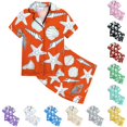 thumbnail image 1 of JAJAHO Kids Girls Pajama Sets Ocean Animal Printed Short Sleeve Satin Sleepwear Summer Loungewear Shorts Set 2-13Y, 1 of 4
