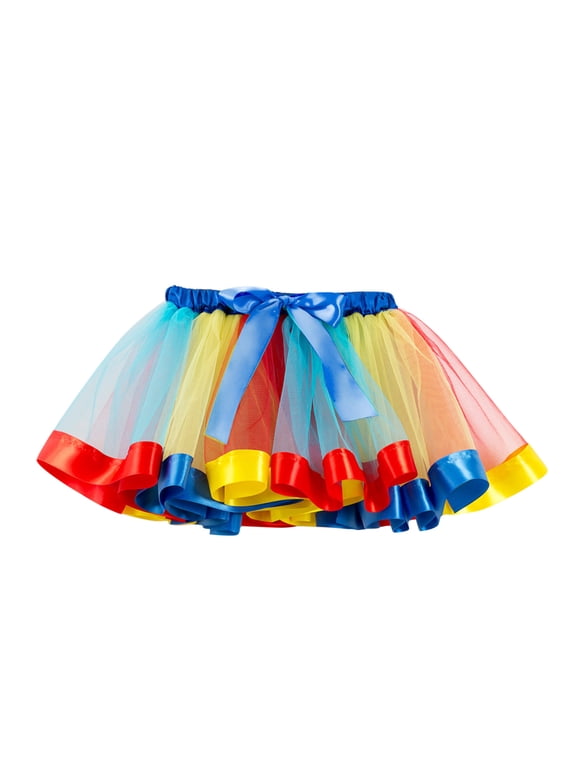 Kids Girls Rainbow Flower Tulle Skirts Ballet Tutu Layers Colorful Mini Mesh Ball Gown Dance Skirt Flowy Party Performance Soft Skirt