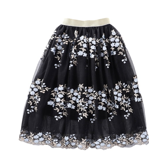 JAJAHO Kids Girls Tutu Skirts Floral Embroidery Mesh Layered Pleated Midi Skirts Tulle Dance Sweet Skirt
