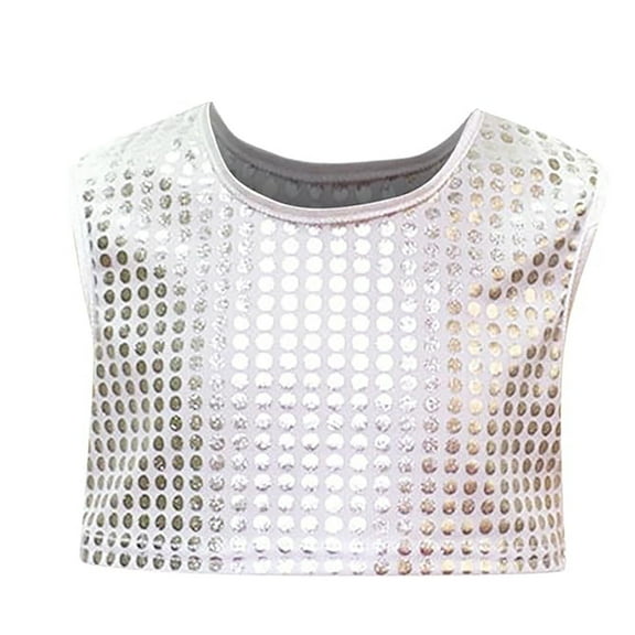 JAJAHO Kids Glitter Crop Tops Sparkly Sequin Performance Sleeveless Tank Top Tee Carnival Dance Casual Wear 4-18 Years Cozy Tops