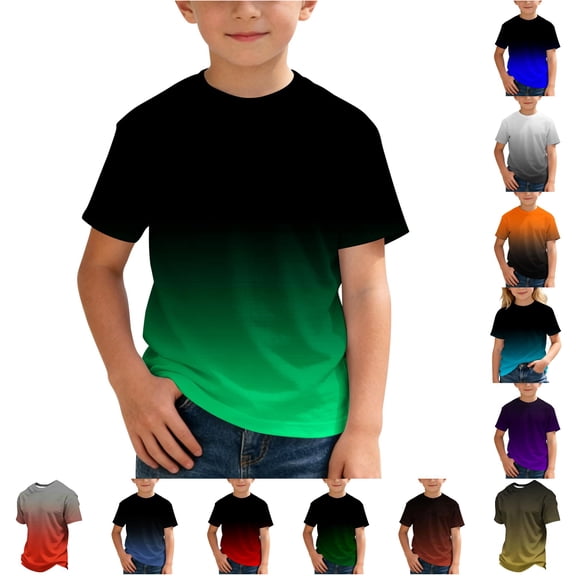 JAJAHO Kids Gradient Tees For Boys Girls Short Sleeve T Shirt Crew Neck Summer Casual Daily Wear Tshirts 2-13Y Stylish Tops