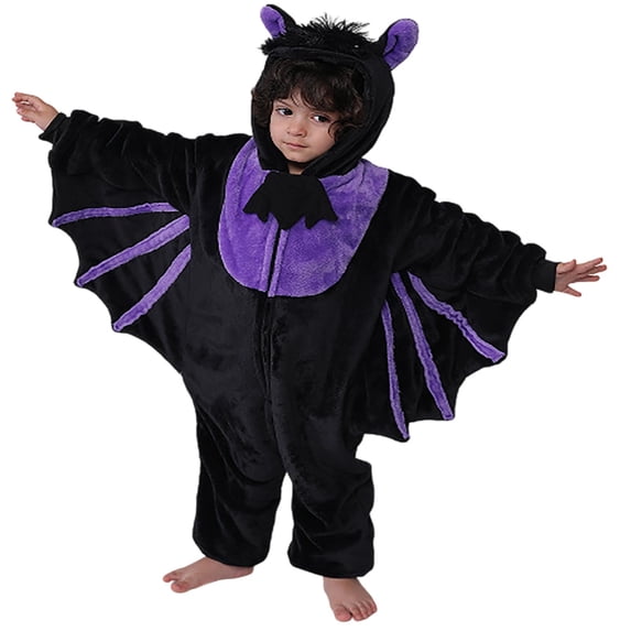 JAJAHO Kids Halloween Animal Onesie Boys Girls Flannel Bat Dress Up Jumpsuits Hooded Zipper Front One-Piece 3-12Y