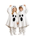thumbnail image 1 of JAJAHO Kids Halloween Ghost Pajama Set, Plush Zip‑Up Hooded Ghost Long Coat With Pants, 2‑Piece Loungewear For Boys Girls 4-14Y, 1 of 5