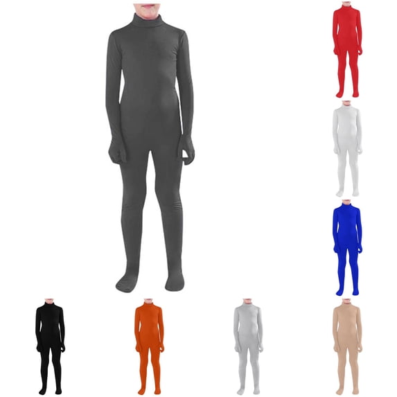 JAJAHO Kids Halloween Jumpsuit Boys Girls Solid Color High Neck Stretchy Tight Footed Onesie Performance Party Wear