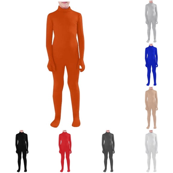 JAJAHO Kids Halloween Jumpsuit Boys Girls Solid Color High Neck Stretchy Tight Footed Onesie Performance Party Wear