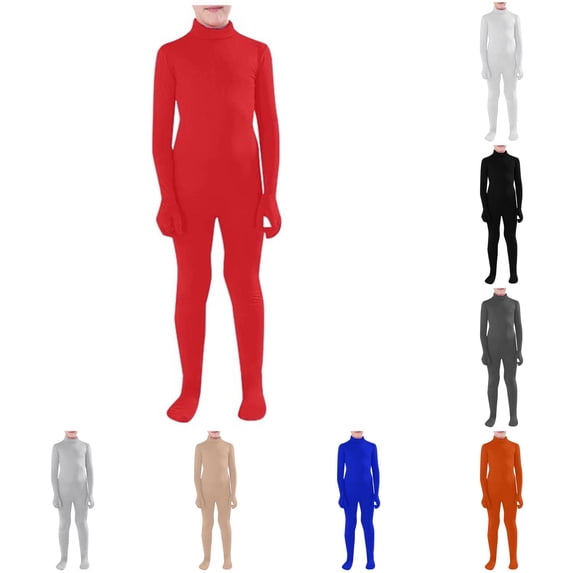JAJAHO Kids Halloween Jumpsuit Boys Girls Solid Color High Neck Stretchy Tight Footed Onesie Performance Party Wear