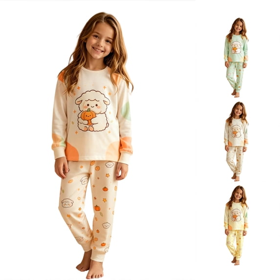 JAJAHO Kids Halloween Pajamas Boys Girls Cute Sheep Print Long Sleeve Top And Pants 2 Piece Pjs 2-10Y