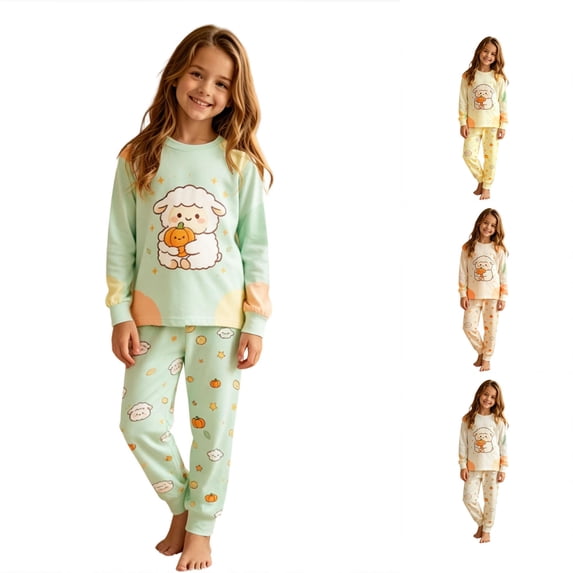 JAJAHO Kids Halloween Pajamas Boys Girls Cute Sheep Print Long Sleeve Top And Pants 2 Piece Pjs 2-10Y