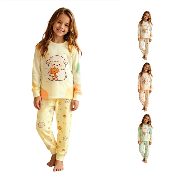JAJAHO Kids Halloween Pajamas Boys Girls Cute Sheep Print Long Sleeve Top And Pants 2 Piece Pjs 2-10Y