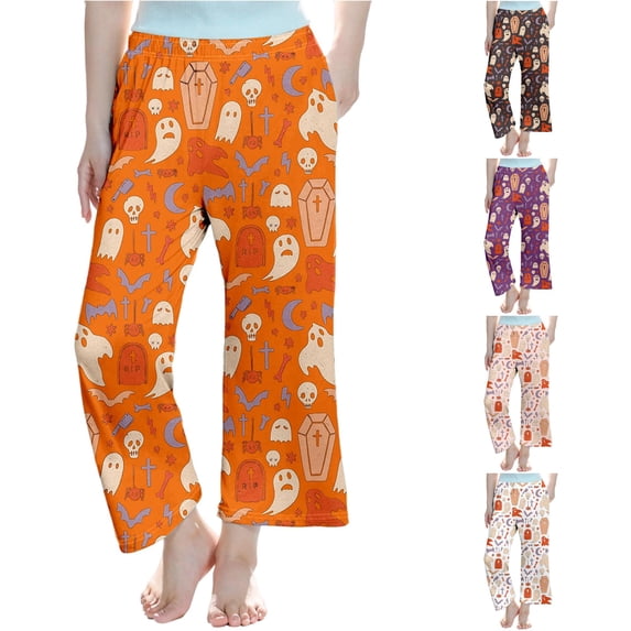 JAJAHO Kids Halloween Pajamas Pants Loose Straight Leg Casual Sleepwear Long Pants For Boys Girls 3-14Y
