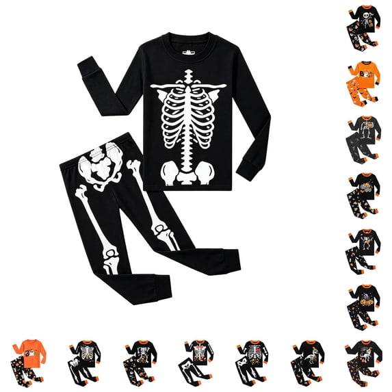 JAJAHO Kids Halloween Pajamas Set Boys Girls Cute Ghost Pajama Long Sleeve Top And Long Pants 2 Piece Pjs 2-10Y