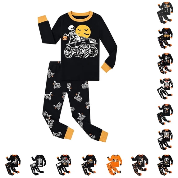 JAJAHO Kids Halloween Pajamas Set Boys Girls Cute Ghost Pajama Long Sleeve Top And Long Pants 2 Piece Pjs 2-10Y