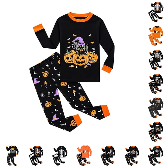 JAJAHO Kids Halloween Pajamas Set Boys Girls Cute Ghost Pajama Long Sleeve Top And Long Pants 2 Piece Pjs 2-10Y
