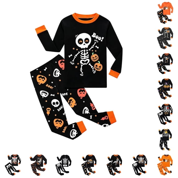JAJAHO Kids Halloween Pajamas Set Boys Girls Cute Ghost Pajama Long Sleeve Top And Long Pants 2 Piece Pjs 2-10Y