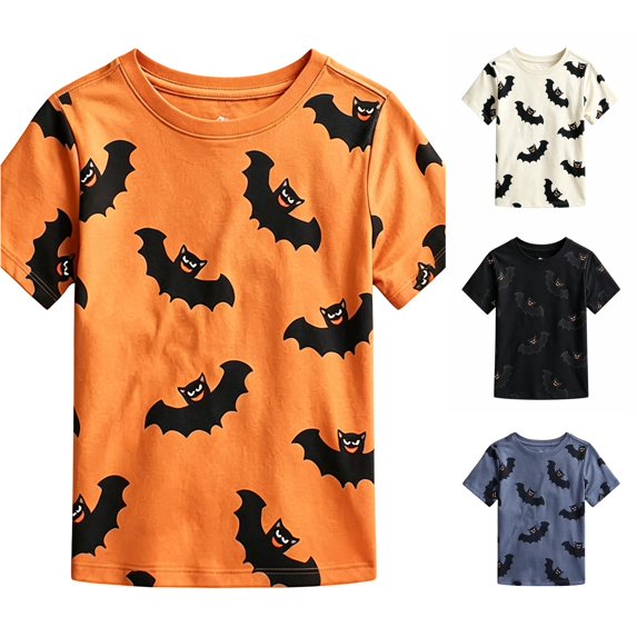 JAJAHO Kids Halloween T Shirts Bat Print Short Sleeve Crew Neck Graphic Tees For Boys Girls 4-13Y