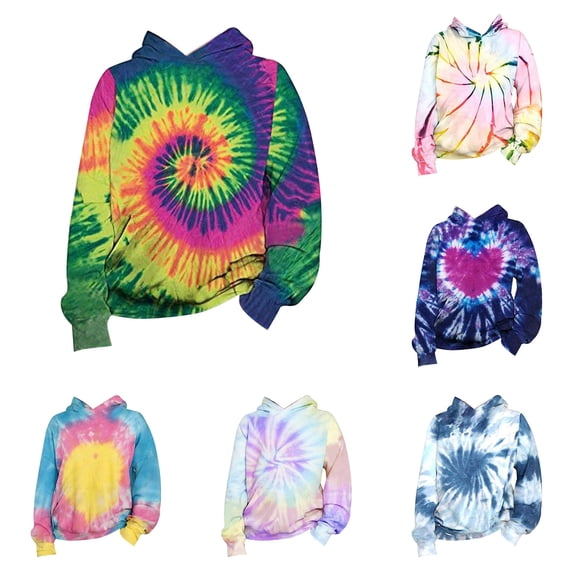 JAJAHO Kids Hoodies Boys Girls Tie Dye Printed Sweatshirt Long Sleeve Pocket Fall Pullover Tops 2-14Y