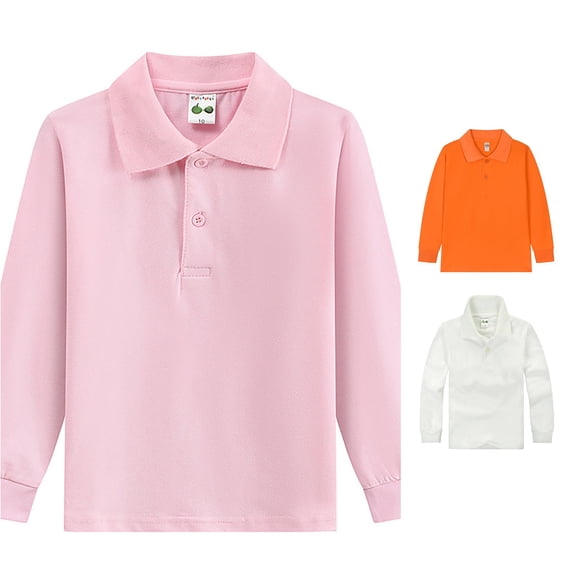 JAJAHO Kids Long Sleeve Polo Shirts For Boys Girls School Uniform Solid Color Collared Shirts Spring Fall Basic Top 3-14Y