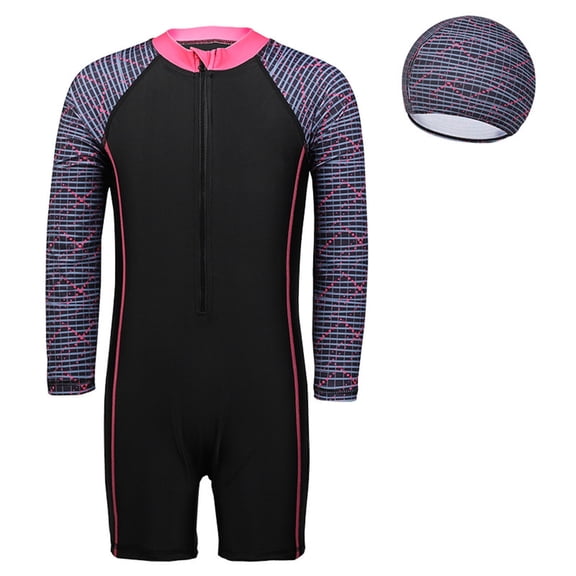 JAJAHO Kids One Piece Swimsuit For Boys Girls Long Sleeve Rash Guard Zip Front Water Sport Unisex Child 6-12Y Sun Protection Bathing Suit Comfortable Swimwear