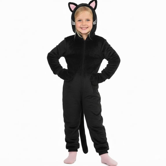JAJAHO Kids Onesie Animal One Piece For Girls Long Sleeve Ears Hooded Ankle-Tied Zipper Jumpsuit Soft Home Clothes For Child Toddlers 1-10 Years Cozy One-Pieces
