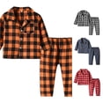 thumbnail image 1 of JAJAHO Kids Pajamas Set Boys Girls Long Sleeve Sleepwear Plaid Button Up Shirt And Pants 2 Piece Sets 0-11Y, 1 of 3