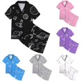 thumbnail image 1 of JAJAHO Kids Satin Pajamas Set Boys Girls Cartoon Rocket Printed Button Up Shirts And Shorts 2 Piece Set 2-13Y, 1 of 4