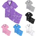 thumbnail image 1 of JAJAHO Kids Satin Pajamas Set Boys Girls Cartoon Rocket Printed Button Up Shirts And Shorts 2 Piece Set 2-13Y, 1 of 4