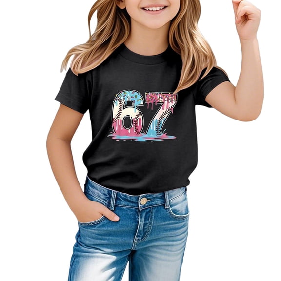 JAJAHO Kids Short Sleeve T Shirt Boys Girls Comfortable Casual Tee Shirt With 67 Graphic Print Soft Tops