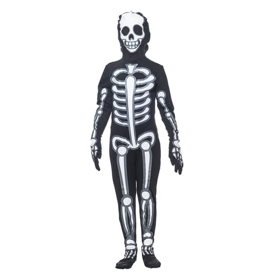 JAJAHO Kids Skeleton Onesie Halloween Glow In The Dark Hooded Footed One-Piece Boy Girl Spooky Season Jumpsuits