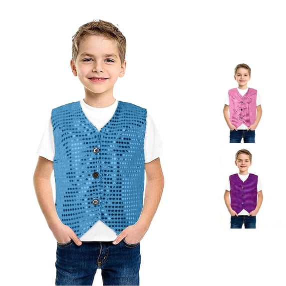 JAJAHO Kids Sparkly Sequins Vest Boys Girls Button Front Sleeveless Glitter Tops Jazz Dance Clothes 3-14Y
