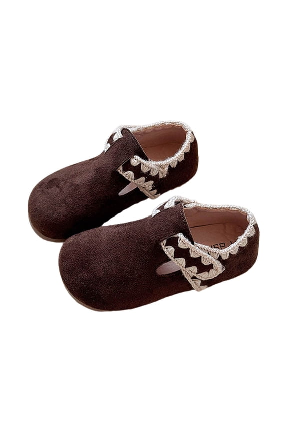 Kids Suede Shoes Toddler Boys Girls Soft Footbed Leather Slip-On Shoes With Adjustable Buckle Cozy Slippers