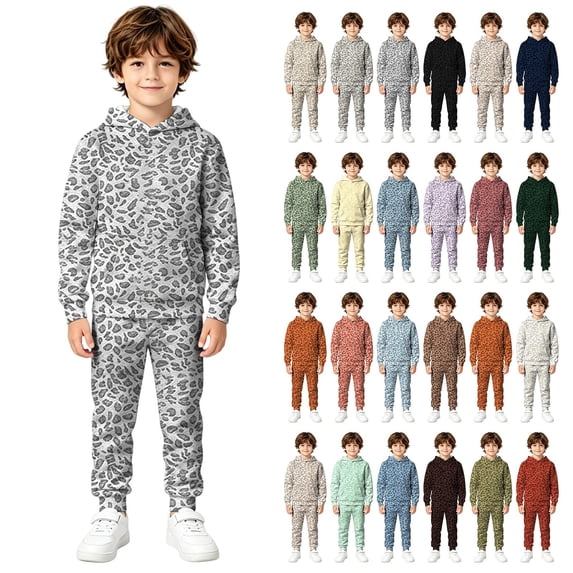 JAJAHO Kids Sweatsuit Boys Girls Leopard Outfit Long Sleeve Hoodies And Sweatpants 2 Piece Set 3-13Y