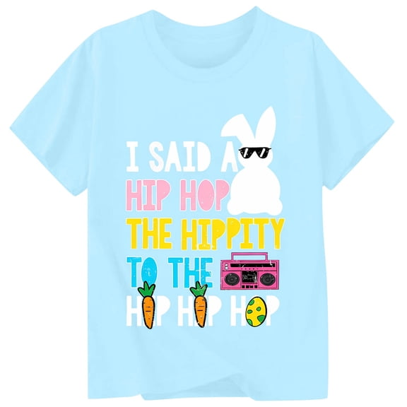 JAJAHO Kids T-Shirt Short Sleeve Tee Boys Girls Easter Bunny Letter Print Crewneck Casual Loose Fit Pullover Tops
