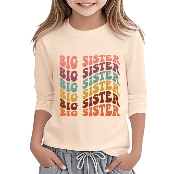 JAJAHO Kids T Shirts Girls Long Sleeve Letter Printed Casual Round Neck Loose Fit Pollover Shirt 2-14Y Comfortable Tops