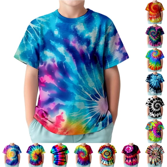 JAJAHO Kids Tie Dye T Shirt Boys Girls Casual Summer Short Sleeve Crew Neck Loose Fit Graphic Tees 3-13Y