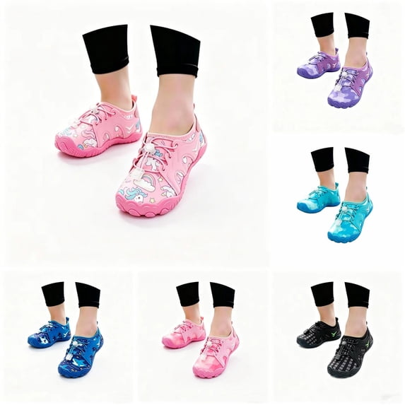 JAJAHO Kids Water Barefoot Shoes Summer Beach Sneakers Breathable Quick Dry Hiking Lace-Up Shoes For Boys Girls 3-7Y