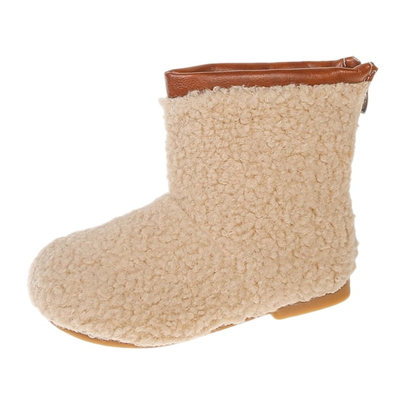 JAJAHO Kids Winter Boots For Boys Girls Soft Sole Back Zipper Fuzzy Ankle Boots Warm Toddler Child Comfortable Shoes