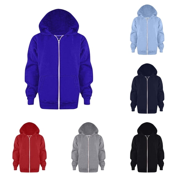 JAJAHO Kids Zip Up Hoodies Boys Girls Long Sleeve Sweatshirts Unisex Solid Color Loose Fit Track Jacket 3-12Y