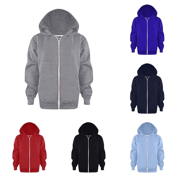 JAJAHO Kids Zip Up Hoodies Boys Girls Long Sleeve Sweatshirts Unisex Solid Color Loose Fit Track Jacket 3-12Y