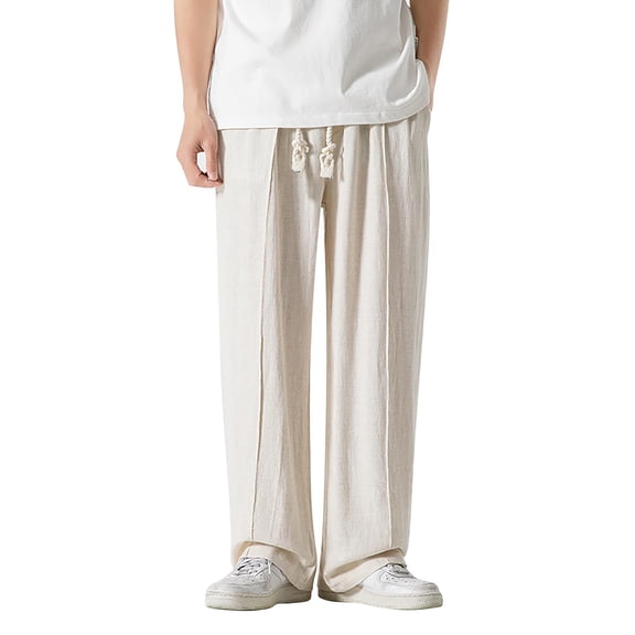 JAJAHO Linen Pants Mens Joggers Pants Loose Fit Wide Leg Summer Lightweight Casual Drawstring Beach Flowy Palazzo Soft Trousers