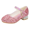 thumbnail image 1 of JAJAHO Little Kid Girls Dress Glitter Shoes High Heels Party Rhinestone Buckle Sandals Party Dance Footwear Versatile Shoes, 1 of 1