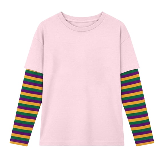 JAJAHO Long Sleeve Shirt For Kids Boys Girls 2 In 1 T Shirt Y2K Striped Loose Fit Crewneck Tee Comfortable Playwear 2-12 Years Soft Tops