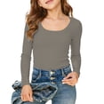 thumbnail image 1 of JAJAHO Long Sleeve Shirts For Girls Basic Tee Ribbed Slim Fit Scoop Neck Base Layering Undershirts For Kids Teens 5-14 Years Trendy Tops, 1 of 5