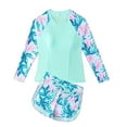 thumbnail image 1 of JAJAHO Long Sleeves Rash Guard Girls Swimsuit With Drawstring Shorts 2 Piece Set Floral Print Swim Tankini Trunks Sets Stylish Swimwear, 1 of 5