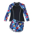 thumbnail image 1 of JAJAHO Long Sleeves Rash Guard Girls Swimsuit With Drawstring Shorts 2 Piece Set Floral Print Swim Tankini Trunks Sets Stylish Swimwear, 1 of 6