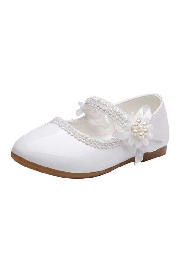 Mary Jane Flats For Toddler Girls Little Kids Dress Princess Wedding Ballet Shoes Hook And Loop Pointed Toe PU Leather Upper Versatile Shoe