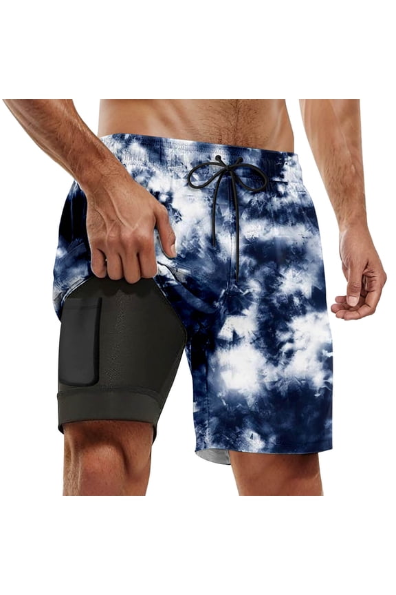 Men's 2 In 1 Running Athletic Shorts Summer Casual Tie Dye With Liner Workout Gym Beach Pants With Pockets Quick Dry Versatile Trousers