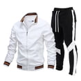 thumbnail image 1 of JAJAHO Men's Athletic Tracksuit Long Sleeve Full-Zip Stand Collar Jacket Jogging Drawstring Sweatpants 2 Piece Striped Sport Sweatsuit Cozy Outfit, 1 of 2