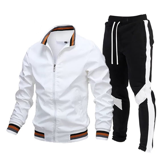 JAJAHO Men's Athletic Tracksuit Long Sleeve Full-Zip Stand Collar Jacket Jogging Drawstring Sweatpants 2 Piece Striped Sport Sweatsuit Cozy Outfit