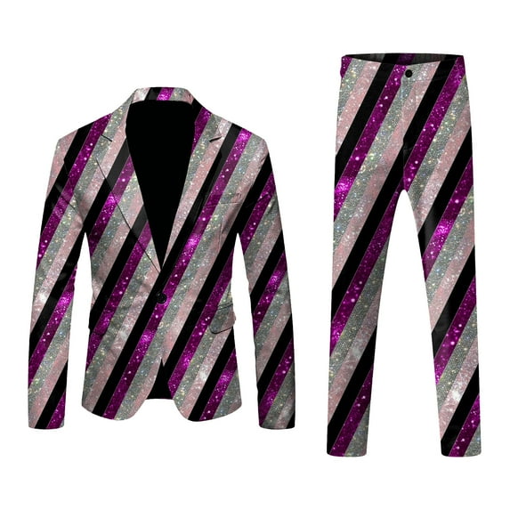 JAJAHO Men's Carnival Suit Set Lapel Button Up Long Sleeve Funny Printed Casual Suit Jacket Straight Leg Dress Pants 2 Piece Stylish Outfit